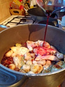 Coq Au Vin [Chicken in Red Wine with Onions, and Bacon]