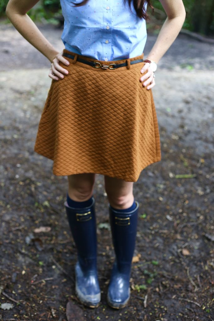 wellies and skirt