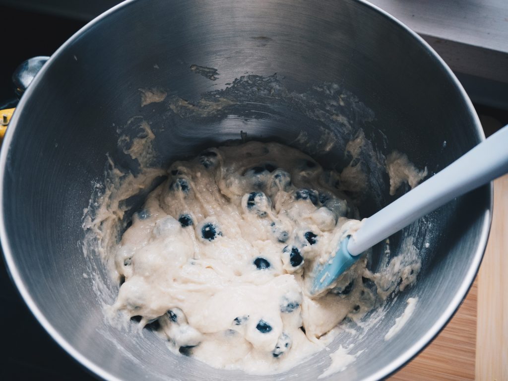 batter with blueberries