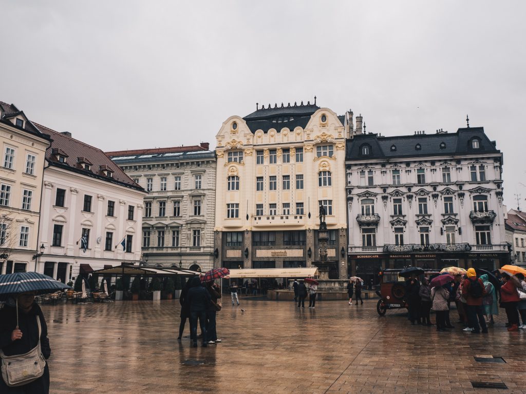 main square in the rain