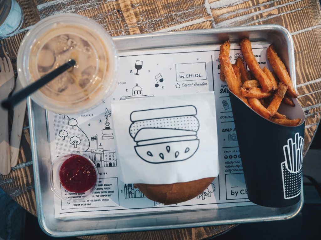 vegan burger and sweet potato fries