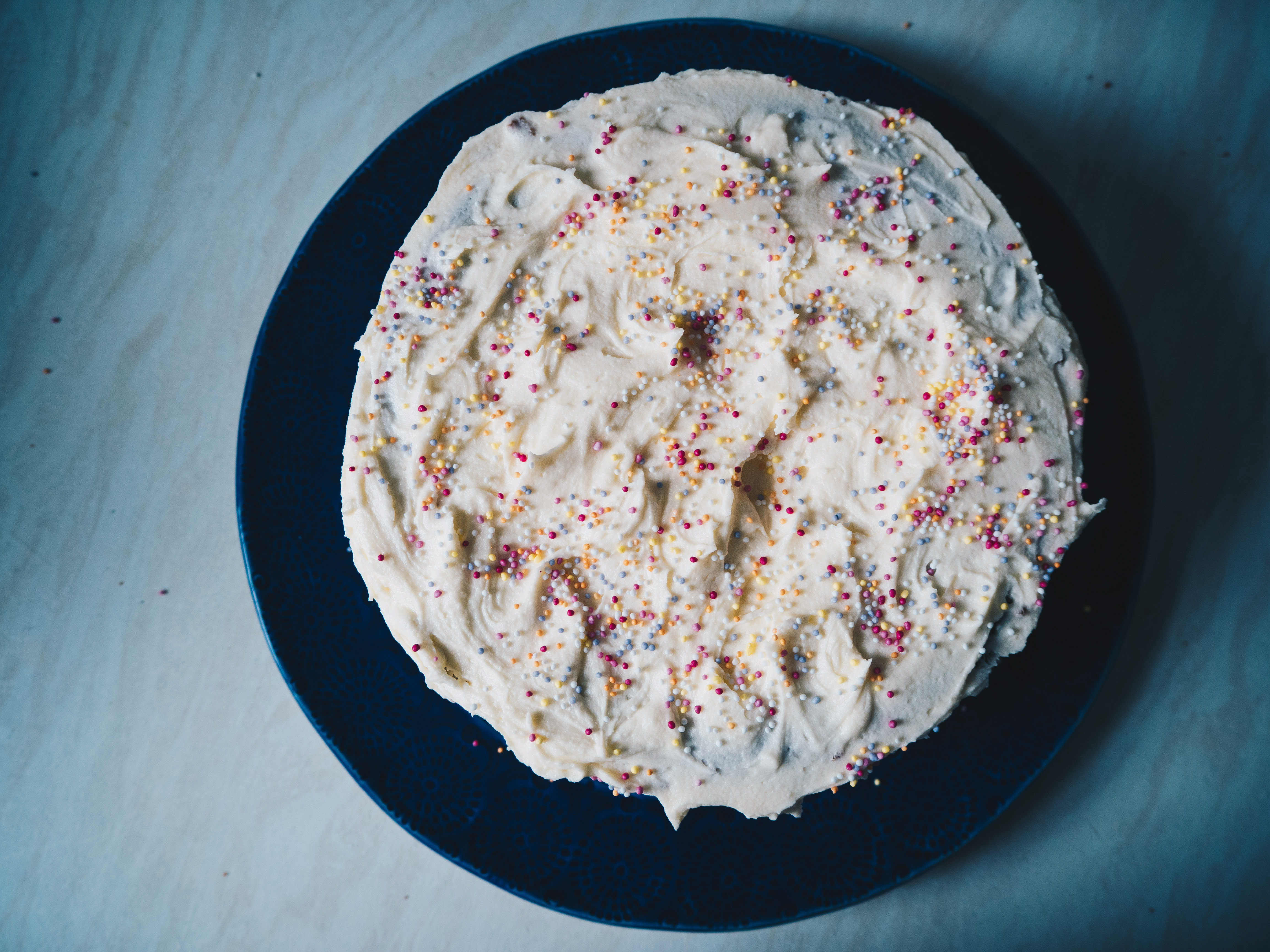 top of vegan vanilla sprinkles cake