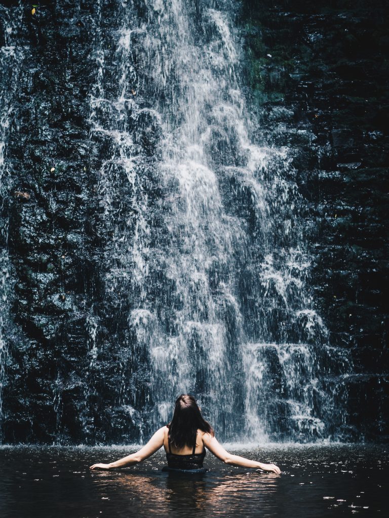 wild swimming at falling foss waterfall