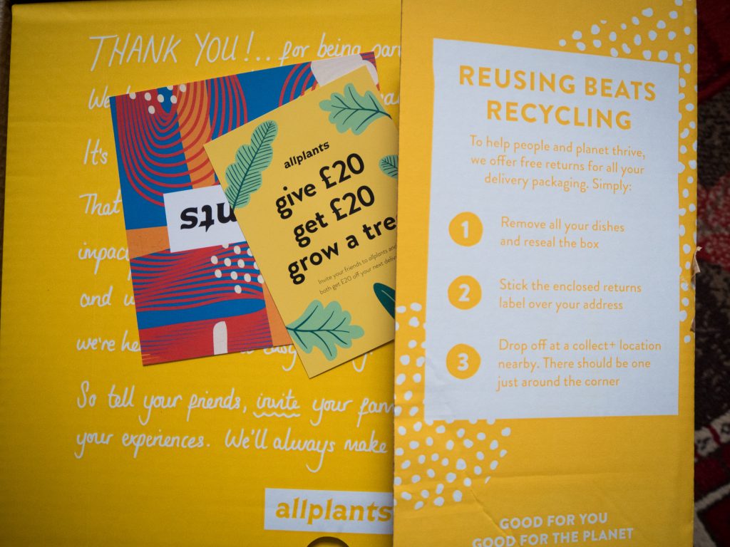allplants box yellow packing box that parcel from vegan company allplants comes in