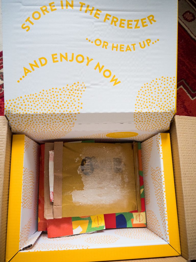 allplants box yellow packing box that parcel from vegan company allplants comes in filled with cooling icepacks